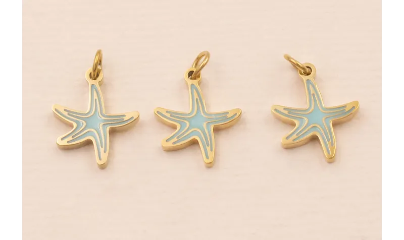 Colgante estrella Mar Acero 316L 9*9mm Color Azul / Cuentas Metálicas de Acero Inoxidable