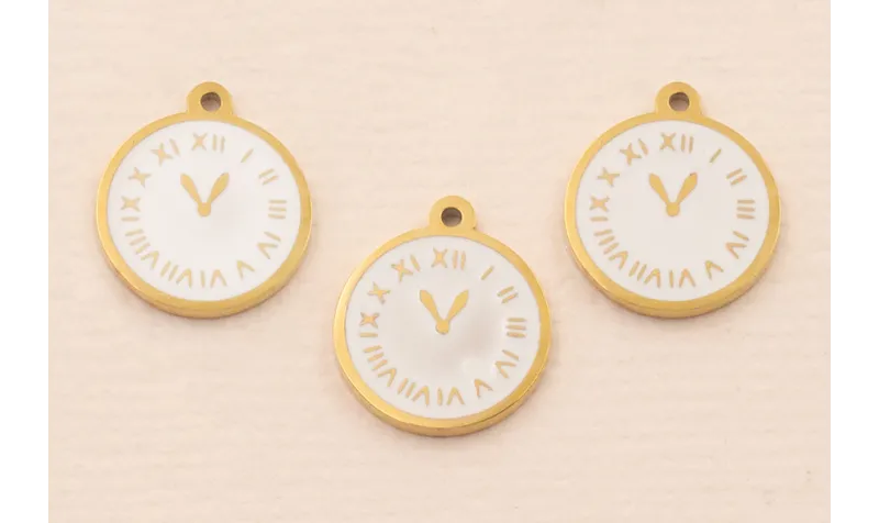 Colgante Reloj Acero 316L 10*10mm Oro Esmalte / Cuentas Metálicas de Acero Inoxidable