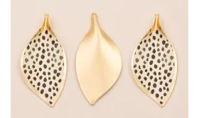 Colgante Hoja 56*26mm Oro Mate Piel Tigre / Cuentas Metálicas de Latón / Zamak