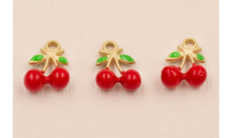 Colgante cerezas Rojas 15*11mm / Cuentas Metálicas de Latón / Zamak