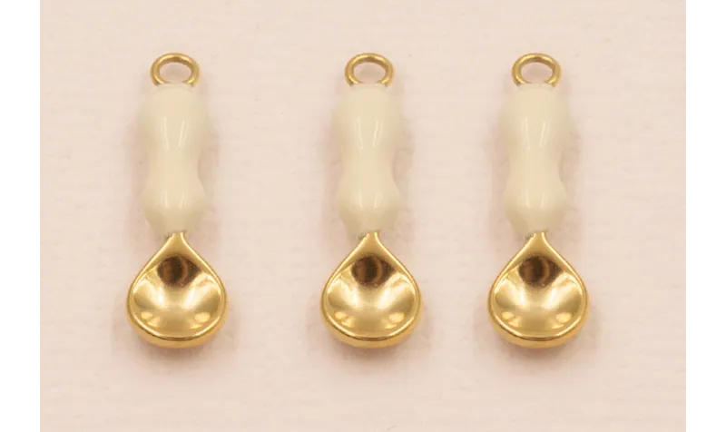 Colgante Cuchara esmalte Beige S. Steel 20*6mm / Cuentas Metálicas de Acero Inoxidable