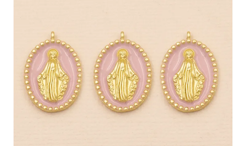 Colgante Ovalo Virgen cazoleta con esmalte Lila / Cuentas Metálicas de Latón / Zamak
