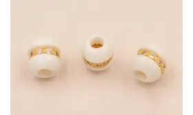 Pieza pasante de Piedra Blanca 9*7mm y aro Strass / Cuentas Metálicas de Latón / Zamak