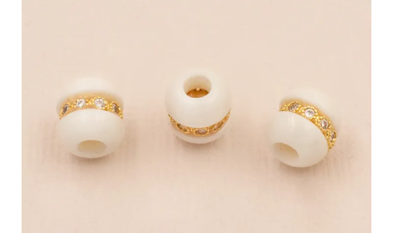 Pieza pasante de Piedra Blanca 9*7mm y aro Strass / Cuentas Metálicas de Latón / Zamak