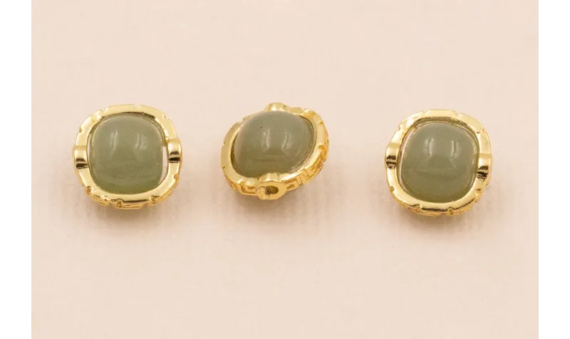 Pieza Jade verde y Aro Dorado alrededor 9*6mm / Cuentas Metálicas de Latón / Zamak