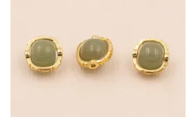 Pieza Jade verde y Aro Dorado alrededor 9*6mm / Cuentas Metálicas de Latón / Zamak