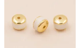 Disco Jade Blanco con Tapas doradas 6*4mm / Cuentas Metálicas de Latón / Zamak