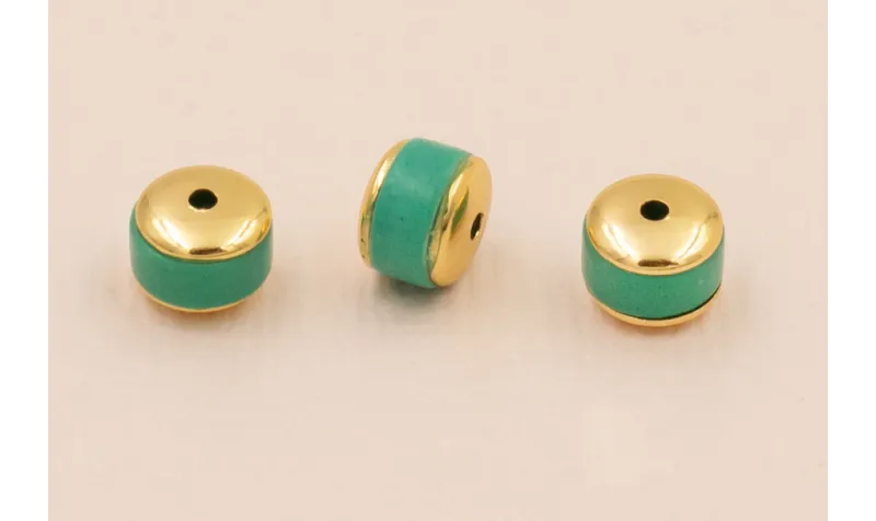 Disco Jade Turquesa con Tapas doradas 6*4mm / Cuentas Metálicas de Latón / Zamak