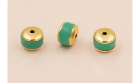 Disco Jade Turquesa con Tapas doradas 6*4mm / Cuentas Metálicas de Latón / Zamak