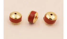 Disco Jade Rojo con Tapas doradas 6*4mm / Cuentas Metálicas de Latón / Zamak