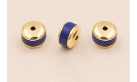 Disco Jade Añil con Tapas doradas 6*4mm / Cuentas Metálicas de Latón / Zamak