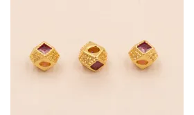 Entrepieza Facetada con cristal Fuxia 5*3mm / Cuentas Metálicas de Latón / Zamak