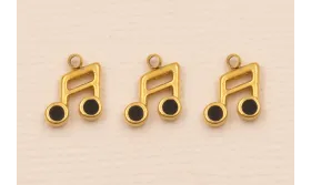 Colgante Nota Musical 9*7 Esmalte negro Acero Inox / Cuentas Metálicas de Acero Inoxidable