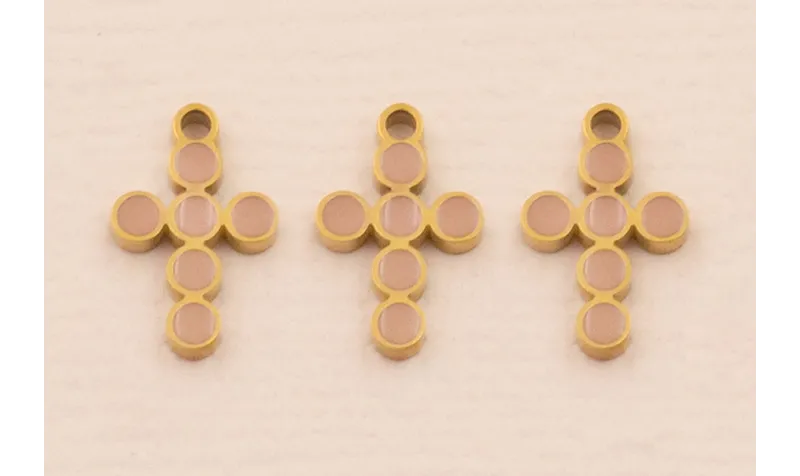 Colgante Cruz 12*7mm Acero Inox 316L Esmalte Rosa / Cuentas Metálicas de Acero Inoxidable