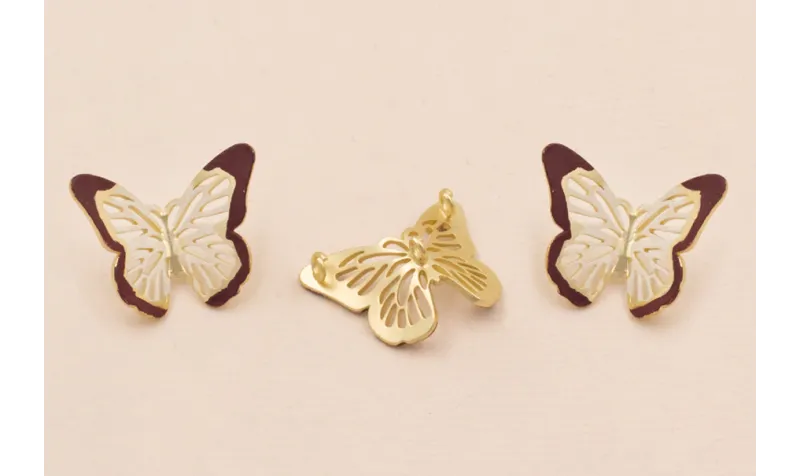 Colgante Mariposa bicolor 18*16mm Blanca y morado / Cuentas Metálicas de Latón / Zamak