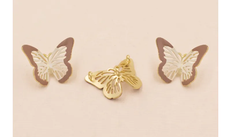 Colgante Mariposa bicolor 18*16mm Blanca Cardenal / Cuentas Metálicas de Latón / Zamak