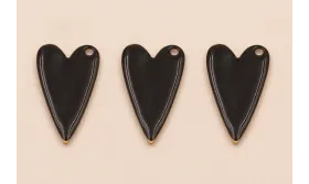 Corazón esmaltado negro 30*16mm / Cuentas Metálicas de Latón / Zamak