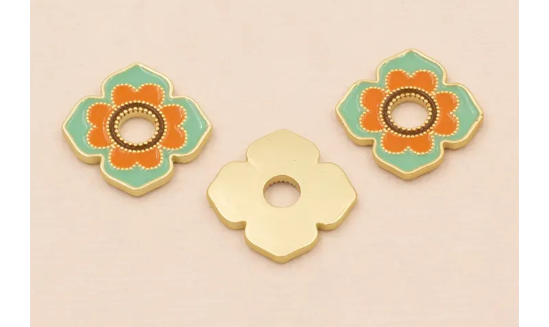 Colgante Pieza Flor 16*2mm Turquesa y Naranja / Cuentas Metálicas de Latón / Zamak