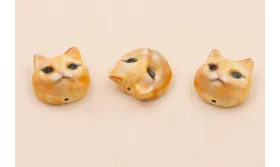 Entrepieza Cabeza Gato Beige 13*13*8mm Esmaltada / Cuentas Metálicas de Latón / Zamak