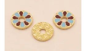Colgante Disco 12*2mm Esmalte Azul y Granate / Cuentas Metálicas de Latón / Zamak