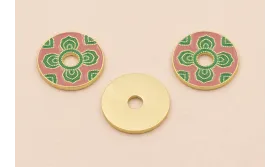 Colgante Disco 20*2mm Esmalte Rosa y verde / Cuentas Metálicas de Latón / Zamak