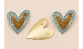 Colgante Corazón 35*30 Azul, Marrón motas mostaza / Cuentas Metálicas de Latón / Zamak