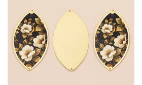 Ovalo 60*33  Oro Mate Rosas Blancas Fondo Negro / Cuentas Metálicas de Latón / Zamak