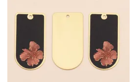 Pieza 50*25 Oro mate Flor Rosa Fondo Negro / Cuentas Metálicas de Latón / Zamak