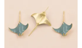 Broche Mata Raya 44*33mm Azul Piedra / Broches de Latón / Zamak