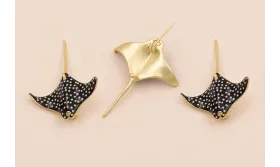 Broche Mata Raya 44*33mm Negro Motas Blancas / Broches de Latón / Zamak