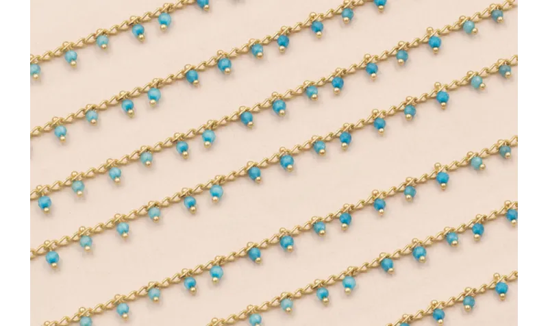 Cadena 2mm Oro Mate con colgante cristal Turquesa / Cadenas de Latón / Zamak
