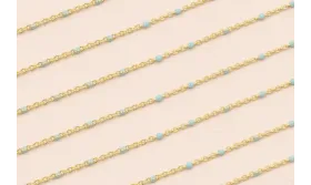 Cadena 1,5mm Oro Mate con Esmaltes de 2mm Azul / Cadenas de Latón / Zamak
