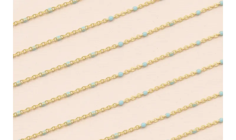 Cadena 1,5mm Oro Mate con Esmaltes de 2mm Azul / Cadenas de Latón / Zamak