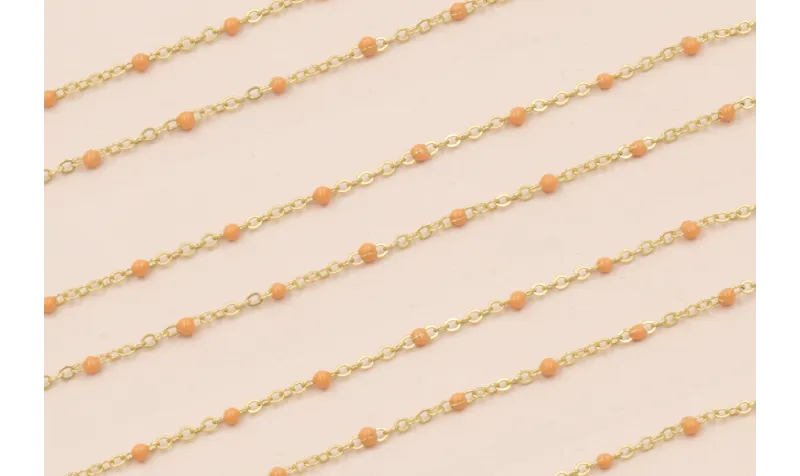 Cadena 1,5mm Oro Mate con Esmaltes de 2mm Ocre / Cadenas de Latón / Zamak