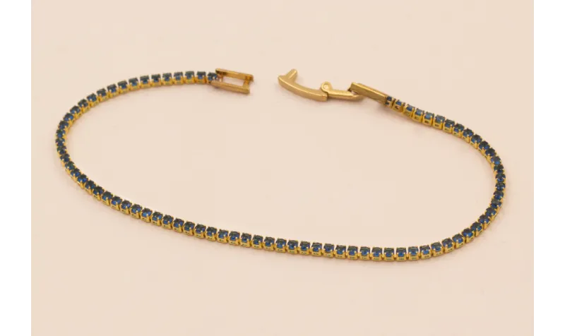 Pulsera Hecha 170mm strass 2mm Azul / Bases de Pulseras de Latón / Zamak