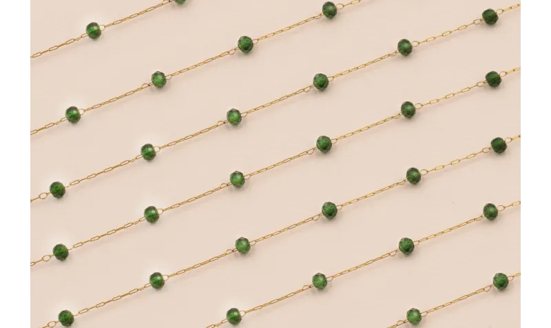 Cadena Acero Inox engarzada Verde esmeralda 3mm