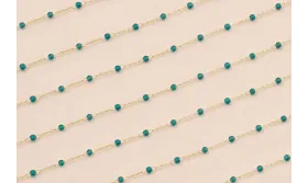Cadena engarzada bola Esmeralda 2mm Oro Mate / Cadenas de Latón / Zamak