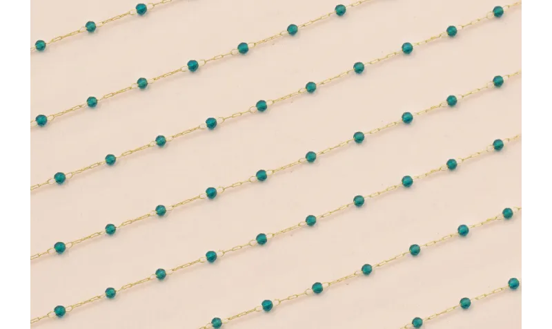 Cadena engarzada bola Esmeralda 2mm Oro Mate / Cadenas de Latón / Zamak