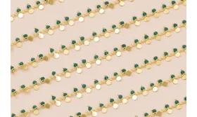 Cadena Discos 3mm con Piedra esmeralda Baño Oro / Cadenas de Latón / Zamak