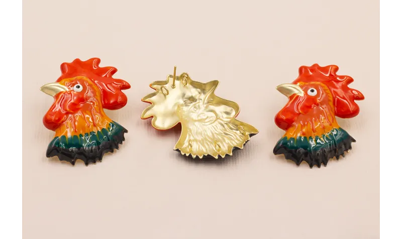 Pareja Pendientes Cabeza Gallina esmaltada 40*30mm