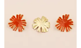 Pendiente Flor Oro Mate esmalte Naranja teja 33mm  / Base Pendientes 