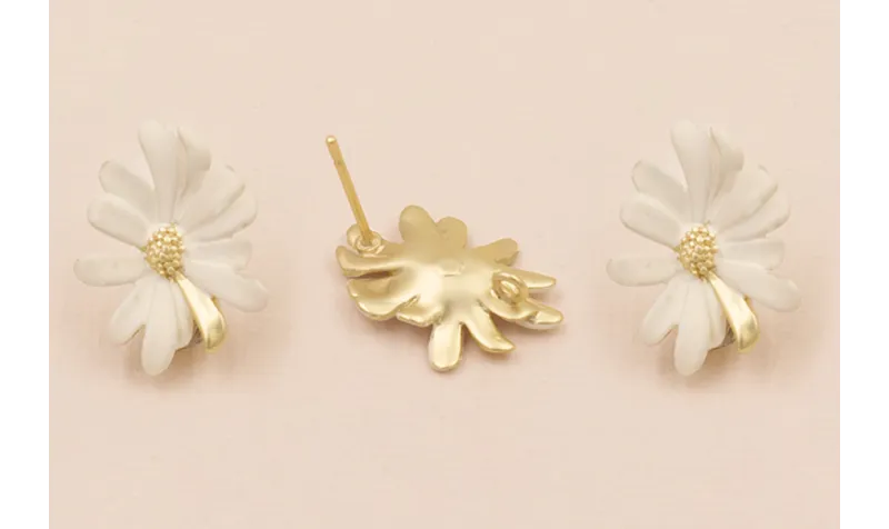 Pendiente Flor 20*14mm Oro Mate y Blanco / Base Pendientes 
