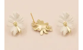 Pendiente Flor 20*14mm Oro Mate y Blanco / Base Pendientes 