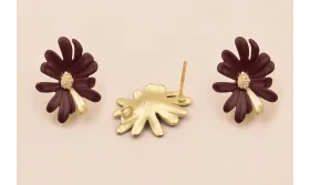 Pendiente Flor 20*14mm Oro Mate y Cardenal / Base Pendientes 