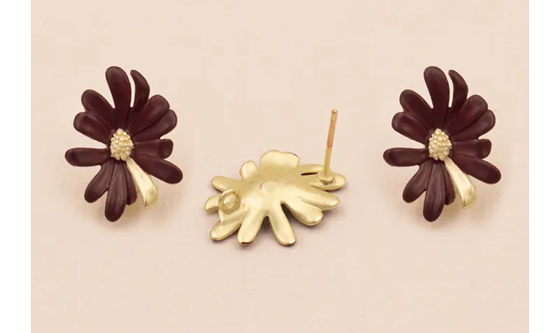 Pendiente Flor 20*14mm Oro Mate y Cardenal / Base Pendientes 