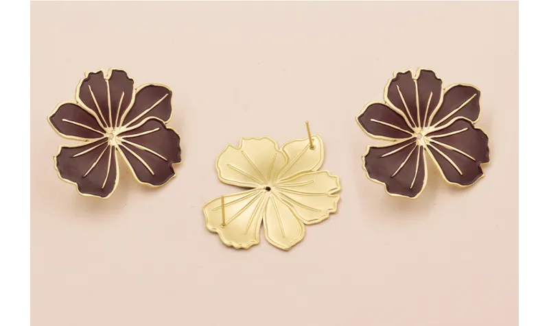Pendiente Flor 20*14mm Oro Mate y Morado / Base Pendientes 