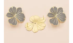 Pendiente Flor 45*40 2 pernos Oro Mate y Gris / Base Pendientes 