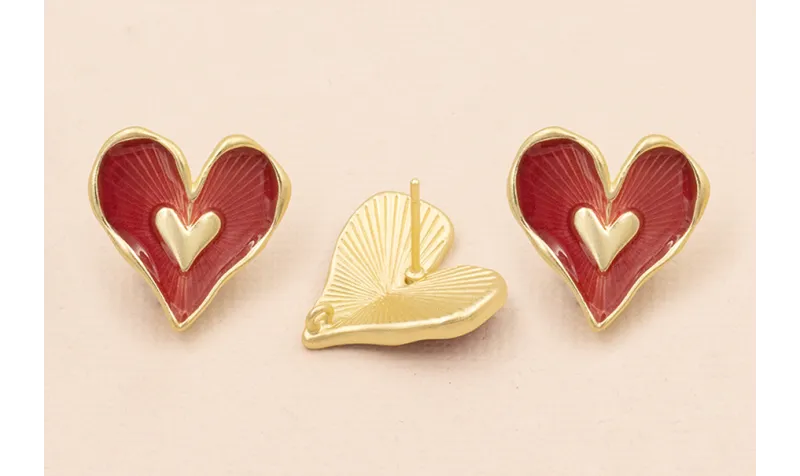 Perno Corazón Oro Mate 16*16mm esmalte Granate / Base Pendientes 
