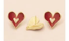 Perno Corazón Oro Mate 16*16mm esmalte Granate / Base Pendientes 
