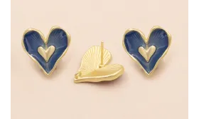 Perno Corazón Oro Mate 16*16mm esmalte Azul Marino / Base Pendientes 